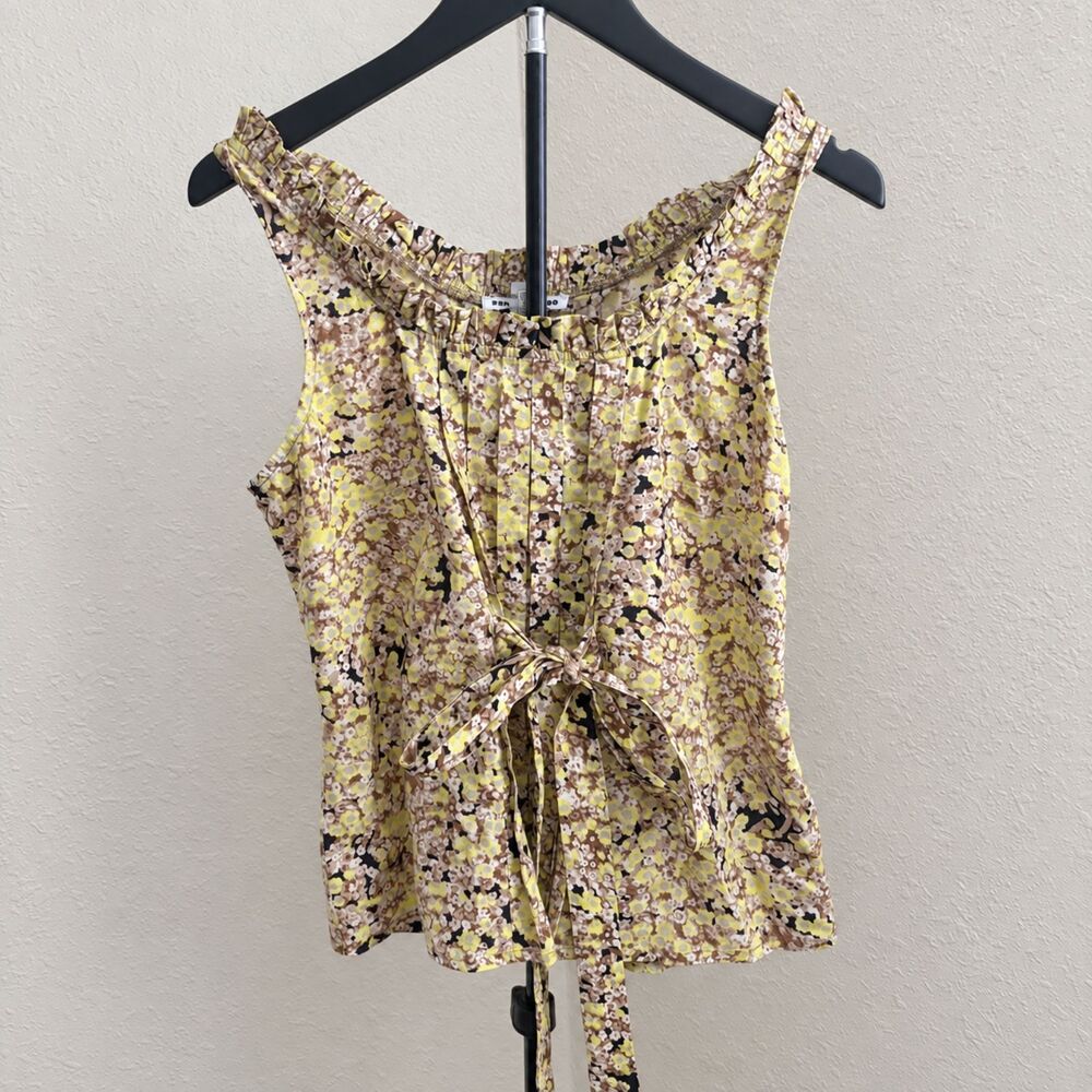 Y2K Boho Floral Ruffle Tie Waist Blouse Size Small